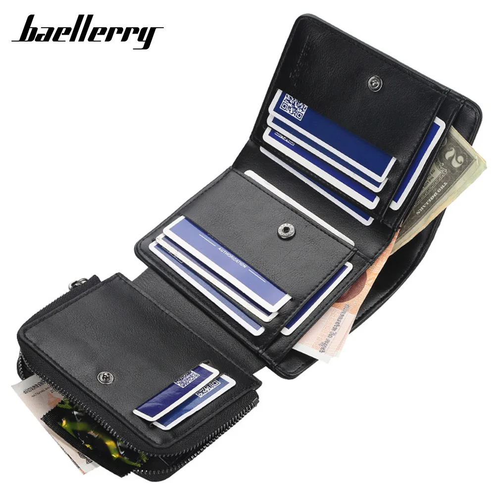 New Men Wallets Name Engraving High Quality Zipper Short Desigh Card Holder Male Purse Vintage Coin Holder Men Wallets