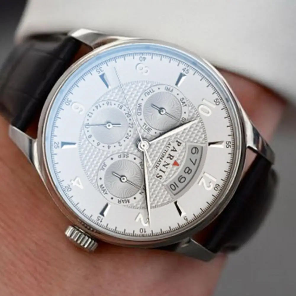 fashion men luxury watch,mens automatic watches PARNIS man mechanical wristwatch waterproof clock sapphire relogio leather strap