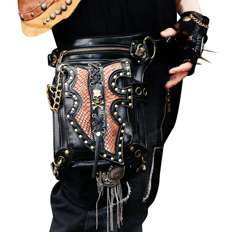 Borse a tracolla in vita Steampunk medievale donna uomo borsa stile teschio gotico vittoriano borse a tracolla per coscia