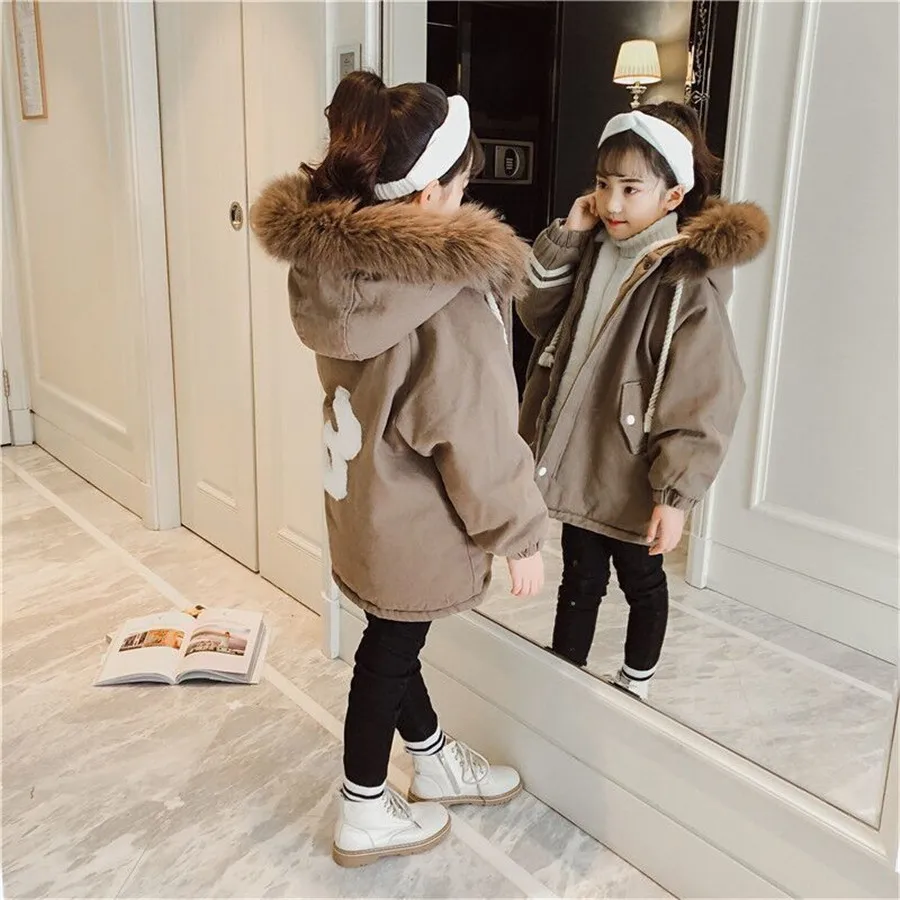 Outerwear Long Parkas Teenage Warm Outfits Winter Waterproof and Snowproof Jacket Children Kids Girls Furs Hooded Coat