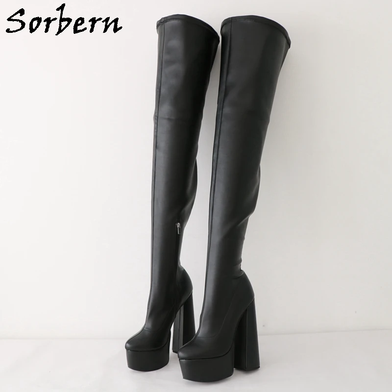 Sorbern Thick Black Women Boots Crotch Thigh High Unisex Boot Thick Platform 20Cm Extreme Chunky High Heel Visible Platform Shoe