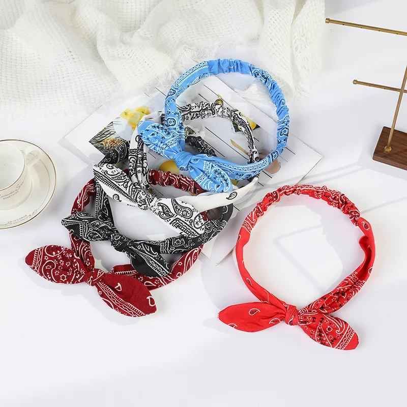 New Women Boho Soft Solid Print Headbands Vintage Cross Bowknot Elastic Hairbands Hair Tie Turban Bandanas Girl Hair Accessories