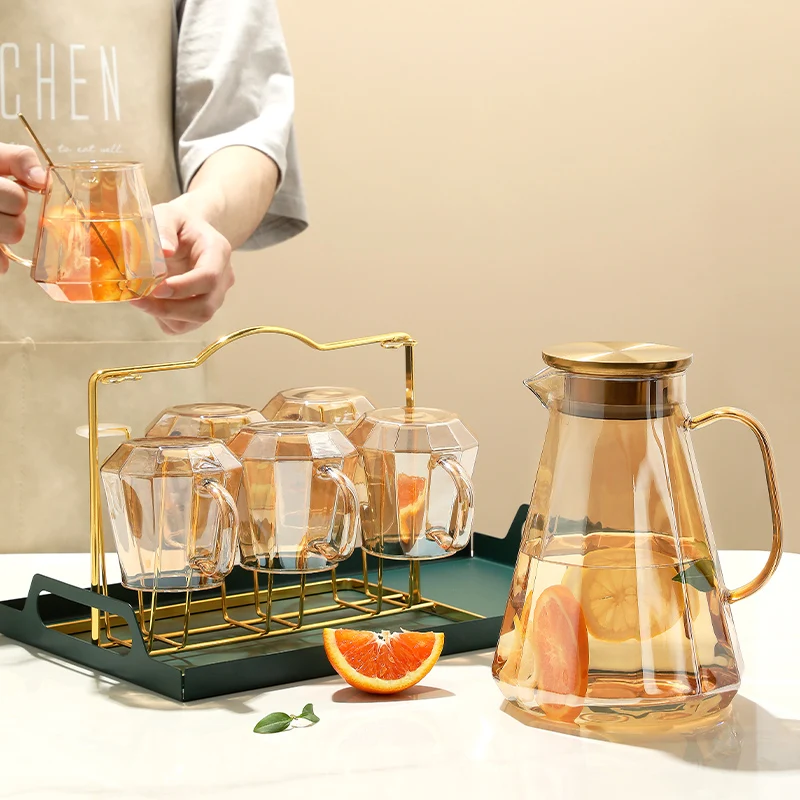 

JINYOUJIA-Diamond Shape Glass Water Kettle with Stainless Steel Lid, Cold Water Jug, Juice Beverage Pitcher, Creativity