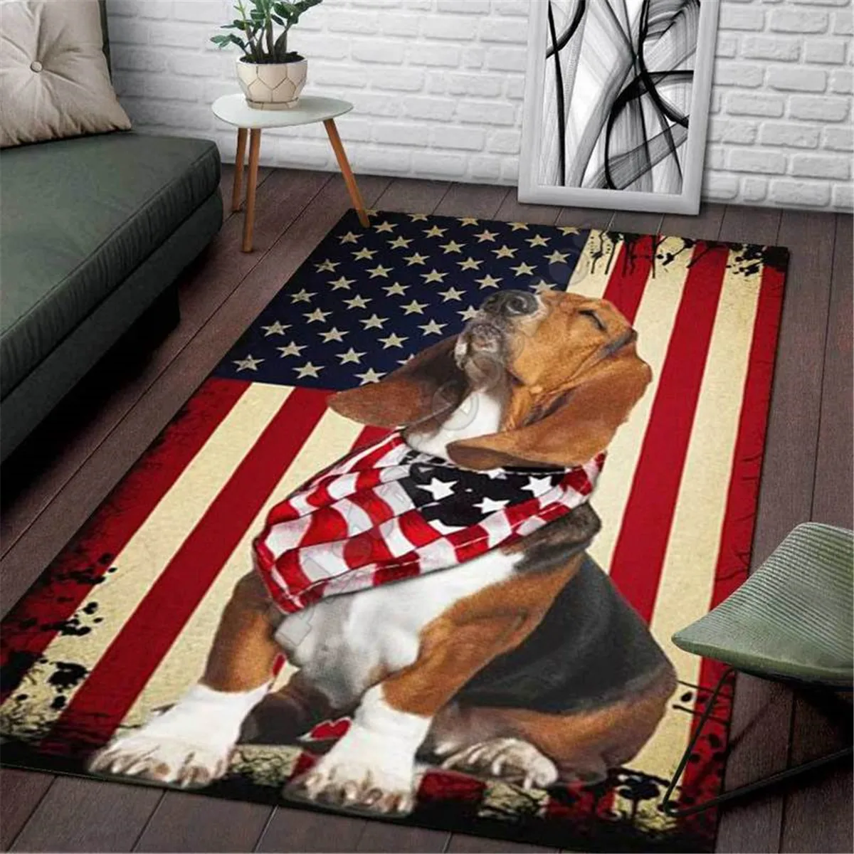 American flag Basset Hound Area  Rug 3D All Over Printed Carpet Mat Living Room Flannel Bedroom Non-slip Floor Rug 03