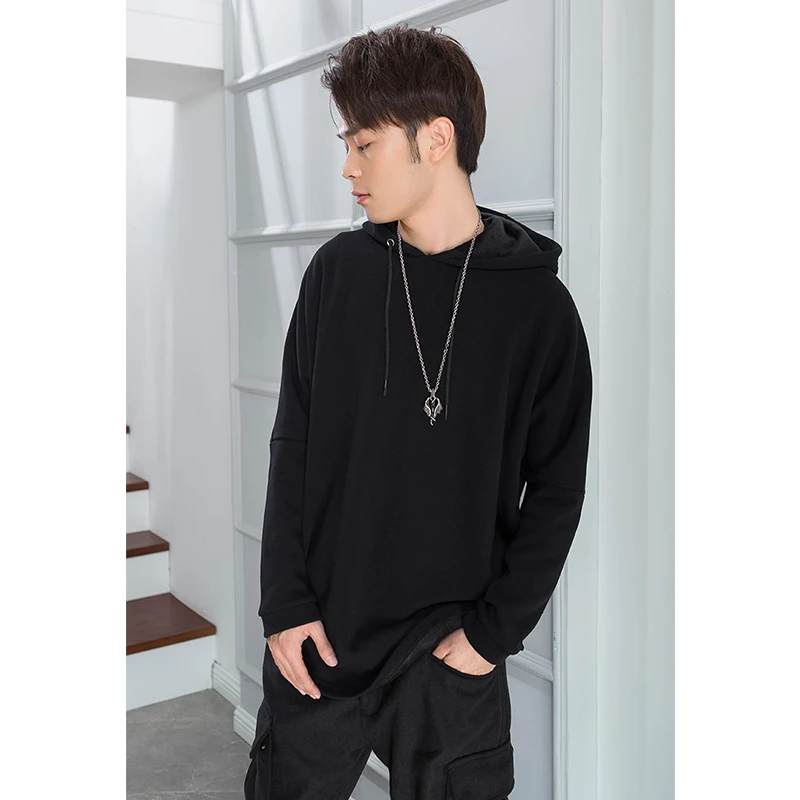 

S-4XL Hoodie Men's Couples Tide Trend Hooded Plus Velvet Student Loose Bat Shirt Plus Velvet Medium Long