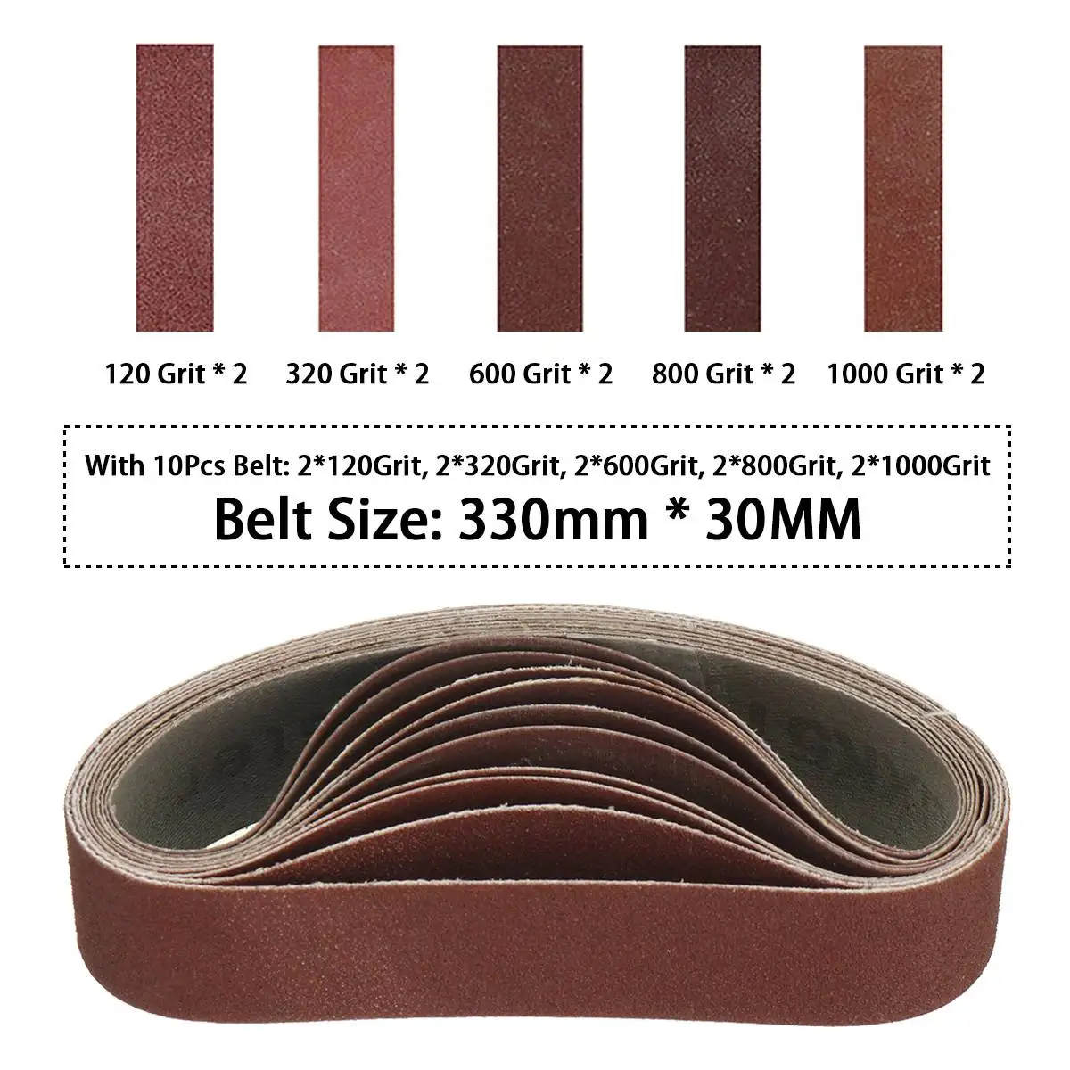 10PCS 330*30mm Sanding Belts 120-1000 Grits Sandpaper Abrasive Bands For Belt Sander Abrasive Tool Wood Soft Metal Polishing