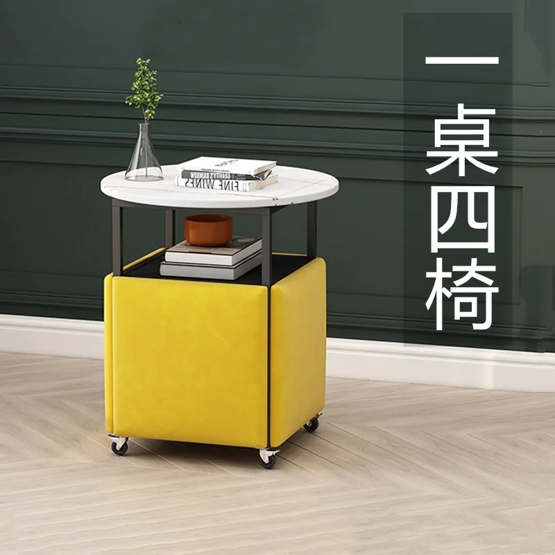 Rubik's Cube Tea Table Simple Living Room Small Tea Table Save Space Movable Rock Board Table and Chair Combination