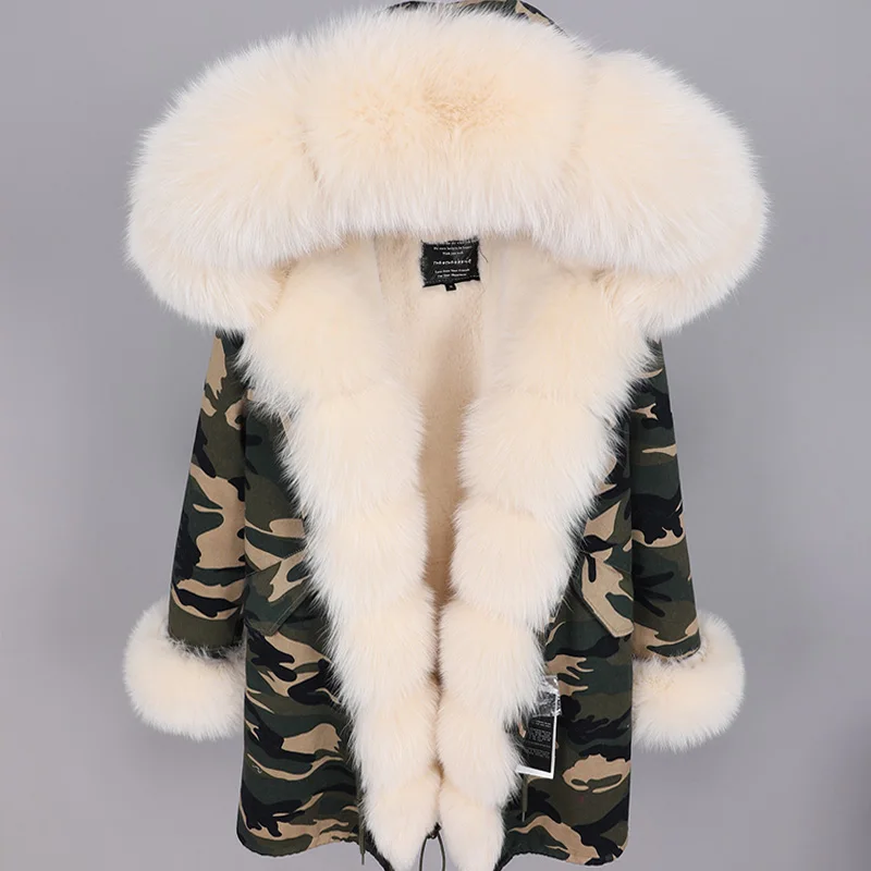 2024 maomaokong new winter women's coat  real fox fur collar long beige women's parka coat  winter outdoor coat  manteau femme