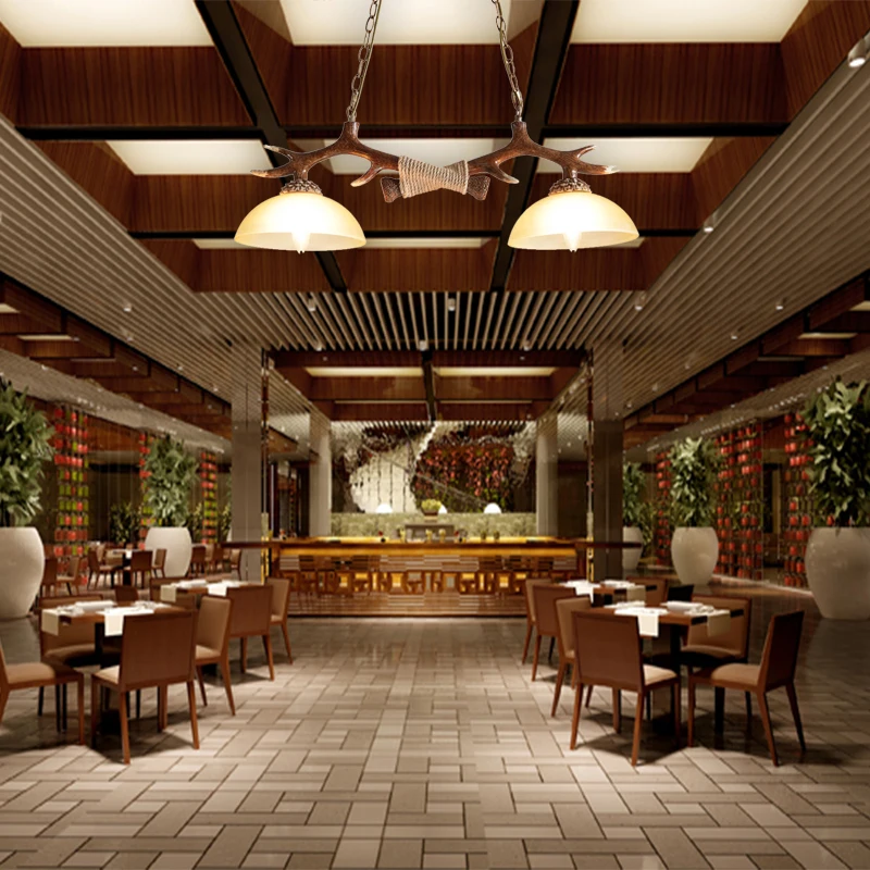 

European Retro Deer Horn Resin Pendant Lamp LED Chain Chandelier Living Room Home Lighting Restaurant Bar Coffee Shop Droplight