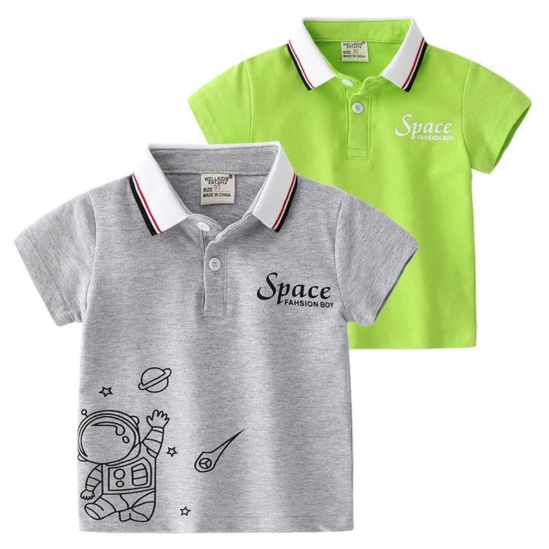 

Cute Spaceman Pattern Boys Polo T-shirts Summer Toddler Shirt Quality Cotton Tops Tee Kids Clothes