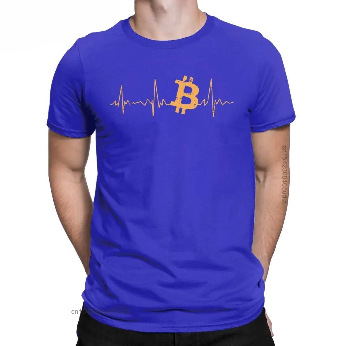 Magliette grafiche Bitcoin Heartbeat da uomo Cryptocurrency Pure Cotton top fantastica maglietta girocollo per uomo T-Shirt Camisas