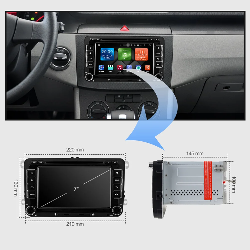 Android 10 Car Radio DVD For Volkswagen VW Passat B6 B7 Polo Golf Jetta Skoda Octavia Seat Multimedia Player 2 Din GPS 7 inch