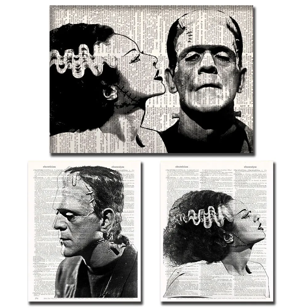 Fashion Home Wall Decorative Art The Frankenstein And His Bride Poster And Prints Canvas Painting For Living Room Decoration