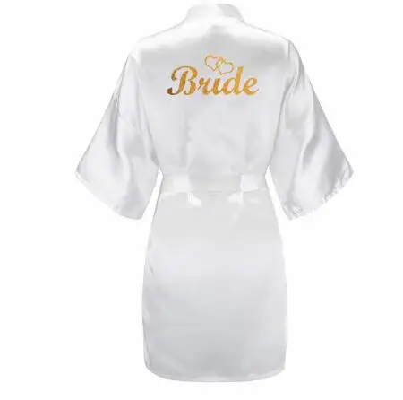 3pc set of glitter gold bride satin short bride robe slippers bridal sash peignoir women Bridal Party 2019 kimono robe