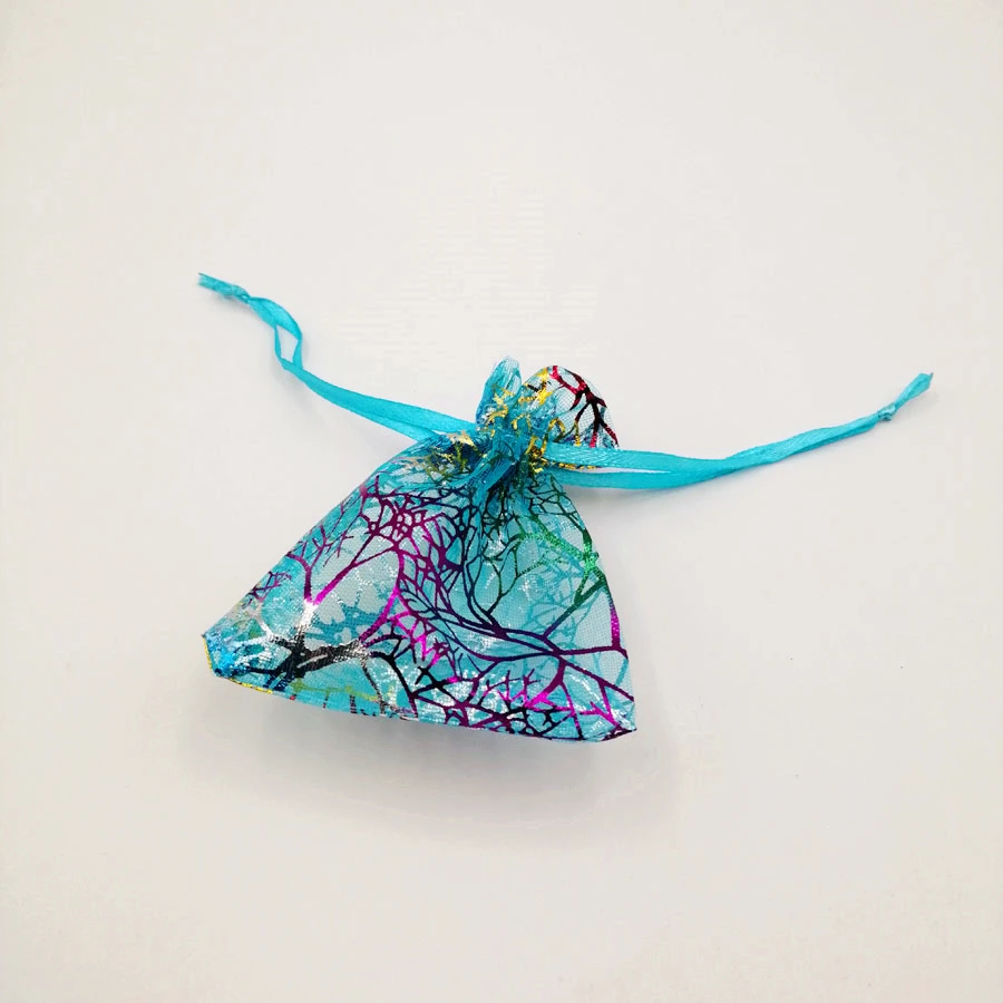 100pcs Blue Coral Organza Bag Drawstring Pouch Bag Organizer Jewelry Box Gift For Wed Christmas Jewelry Display Packaging Bags