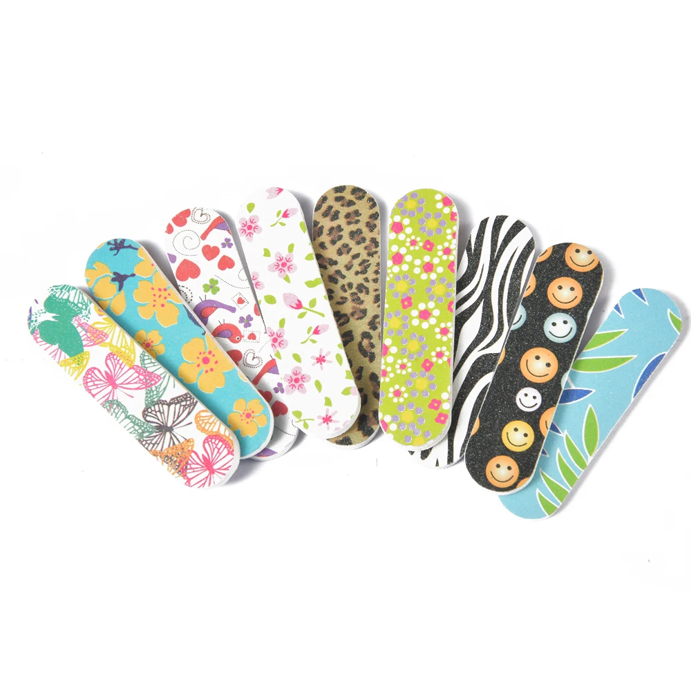 50pcs/lot Nail File Block Mini Nail Buffer Double-sided Printing Portable Pedicure Manicure Nails Sandpaper File Nail Files