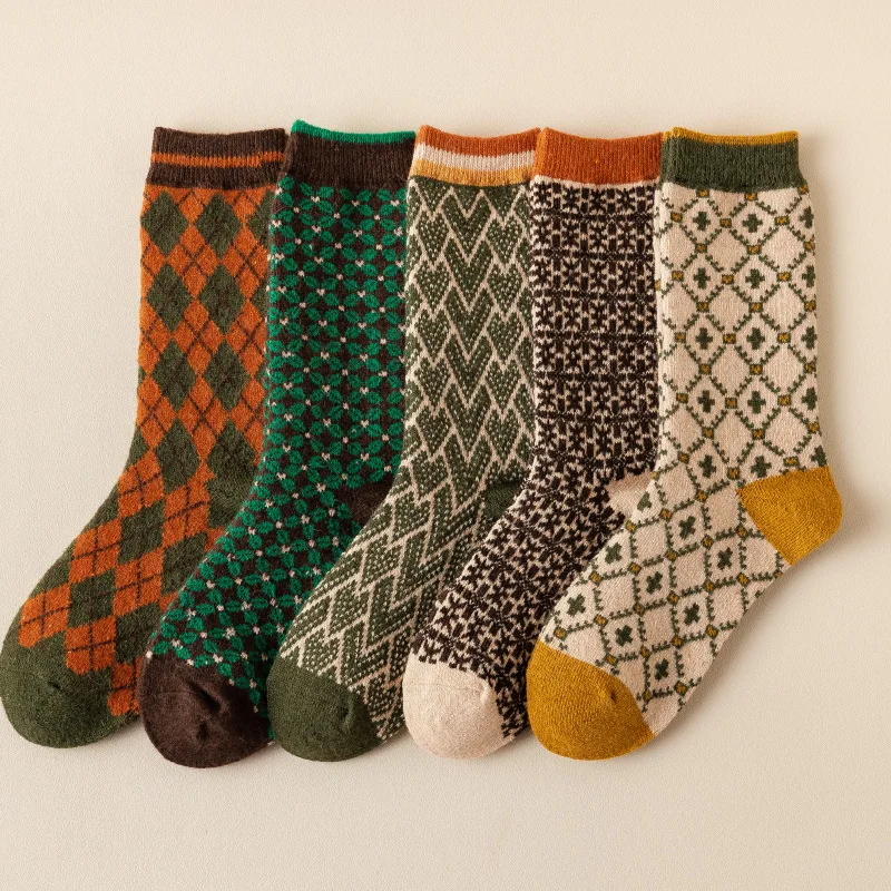 DaiShana-Chaussettes longues en laine pour femmes, chaussettes de luxe coréennes, motifs géométriques, chaussettes d'hiver, chaussettes de maintien au chaud, mode hivernale