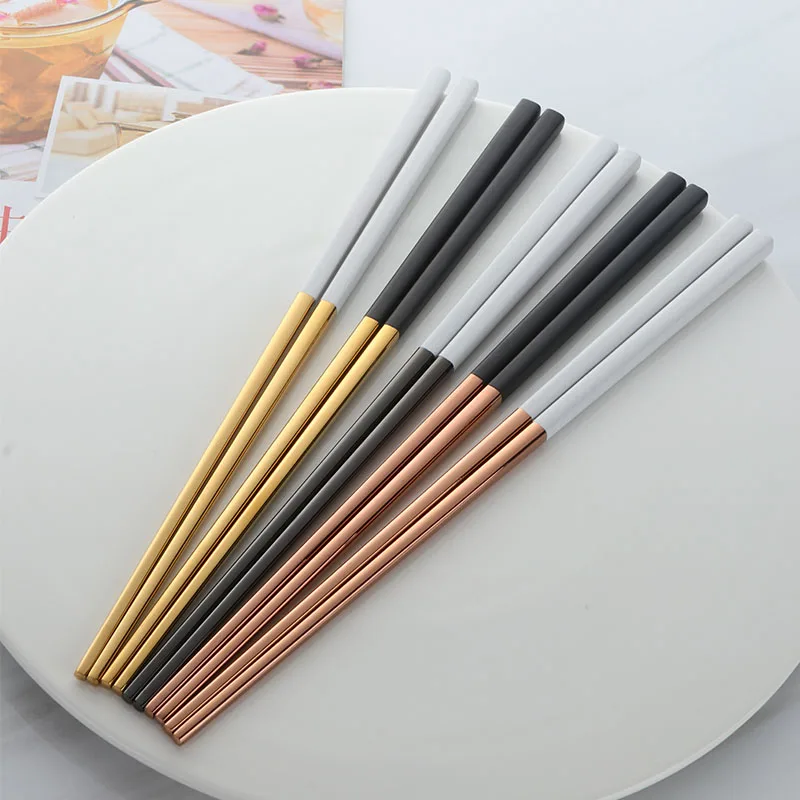 5 Pairs Chopsticks Stainless Steel Titanize Chinese Gold chopsitcks Set Black Metal Chop Sticks Set Used For Sushi Dinnerware