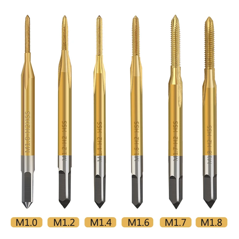 HSS Thread Tap M1 M1.2 M1.4 M 1.6 M1.7 M1.8 Screw Machine Tap Titanium Coating Metal Screw Hole Tap Drill Steel Tap Drill Bit