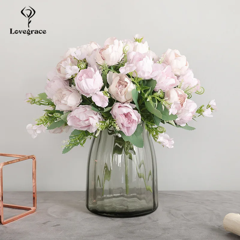 Bouquet de pivoines en soie, 7 pièces/lot, fausses fleurs, pour un mariage, pour une mariée, pour décorer la maison, pour noël