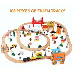 108 Pieces Of Children's Wooden Train Track Toy Wooden Assembly Train Transportation Mine Set Educational Toys