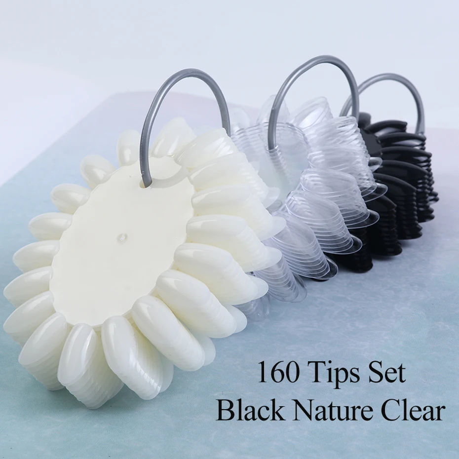 Clear Nature Black False Tips For Nail Art Display Oval Fan Style Nail Swatch Polish Stand Tips Practice Manicure Tools BEA23-2