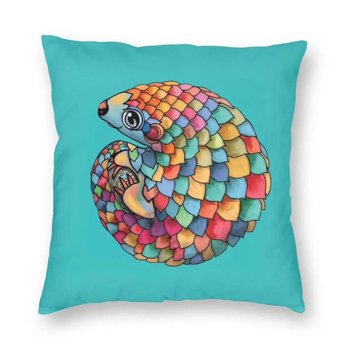 Rainbow Pangolin Square Pillowcase Polyester Linen Velvet Pattern Zip Decor Sofa Seater Cushion Cover