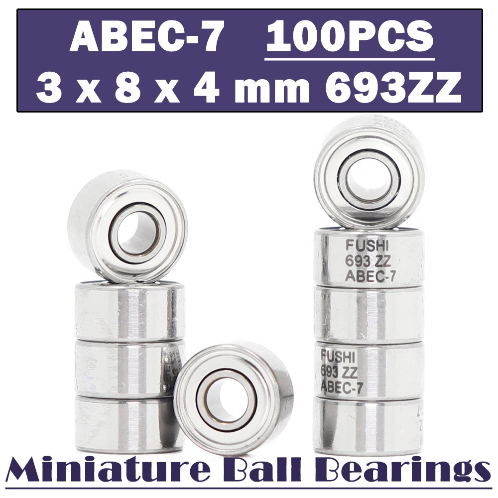 693ZZ Bearing ABEC-7 ( 100 PCS ) 3*8*4 mm Miniature Ball Bearings 619/3ZZ  EMQ Z3V3