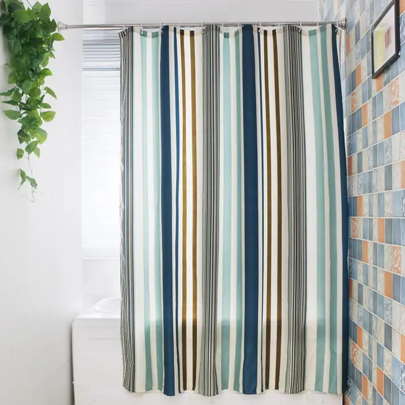 

55 Beautiful Green Striped Shower Curtain Polyester Mildew Resistant Bath Curtain Waterproof Fresh Bathroom Curtain