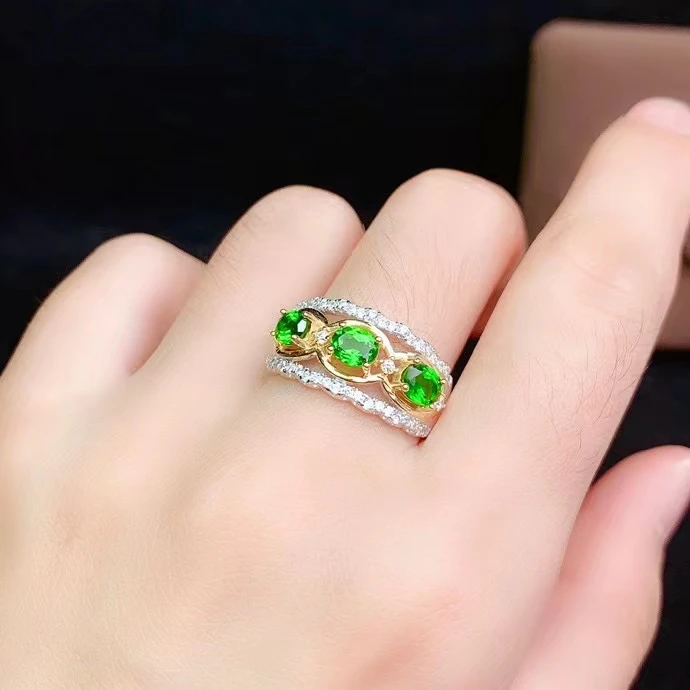 مجوهرات فاخرة من KJJEAXCMY مصنوعة من الفضة الإسترليني عيار 925 مرصعة بالديوبسيد الطبيعي للنساء خاتم جوهرة رائع قابل للتعديل يدعم الكشف #6