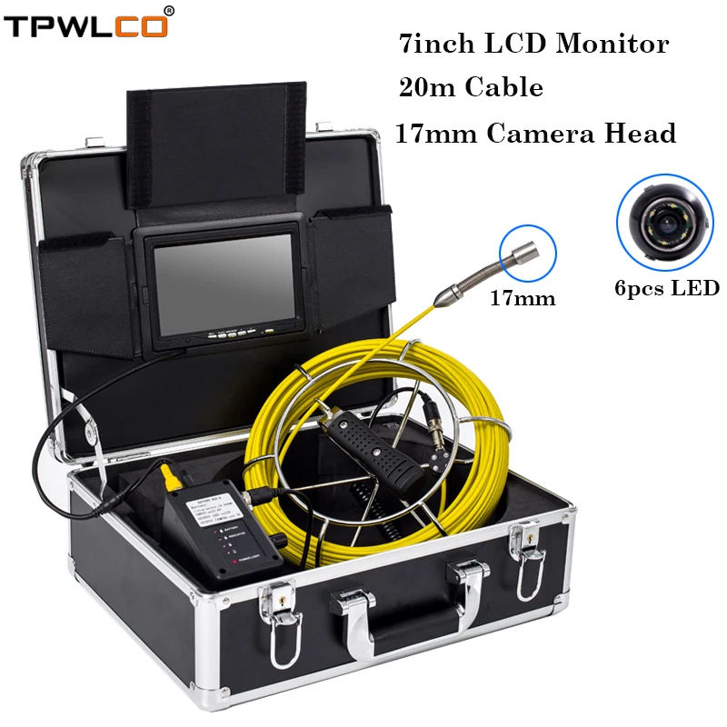 

Waterproof 17mm Pipe Drain Industrial Video Camera With 6pcs LEDS 20m Cable 7" LCD Monitor Indsutrial Pipeline Inspection System