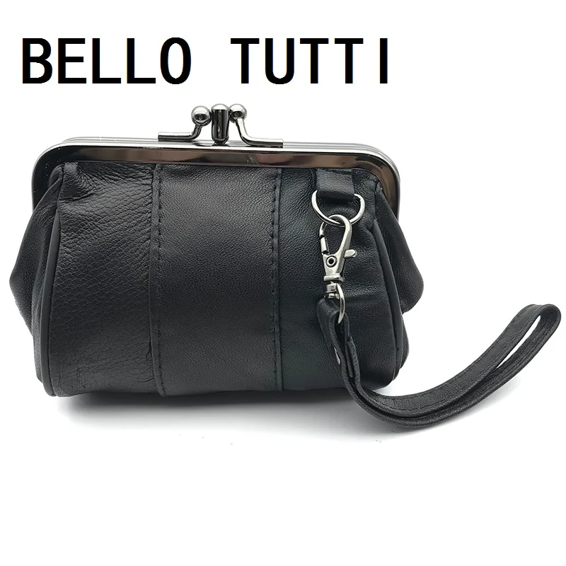 

BELLO TUTTI Women Clutch Bags Short Wallets Genuine Leather Handbag Female Sheepskin Coin Change Purse Metal Frame Key Card Case