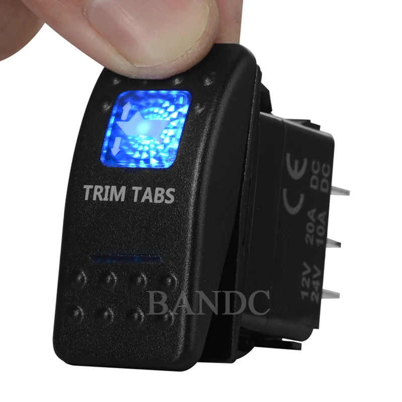 TRIM TABS 7Pin (On)-Off-(On) DPDT Momentary Dual Blue Led Rocker Switch for Car Boat Marine Yacht Waterproof,12V/24V