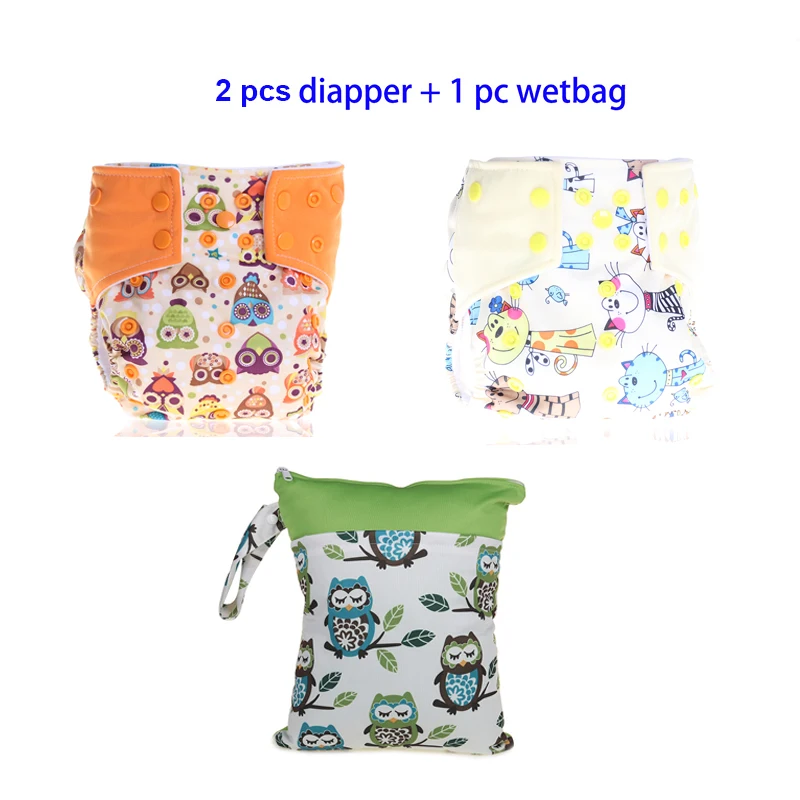 2021 New arrival Reusable Washable 2 diaper + double zipper wetbag  combine set