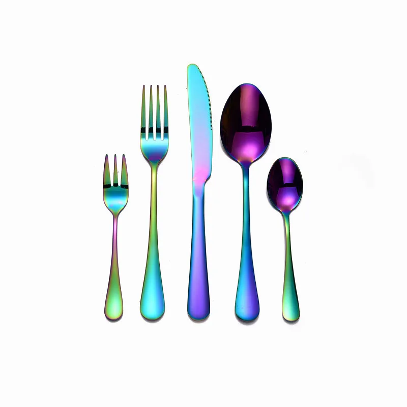 

For Kitchen Tableware Spoon Fork Set Gold Cutlery Dinner Set Stainless Steel Cutlery Rainbow Dinnerware Set 5 Pcs Eco Friendly