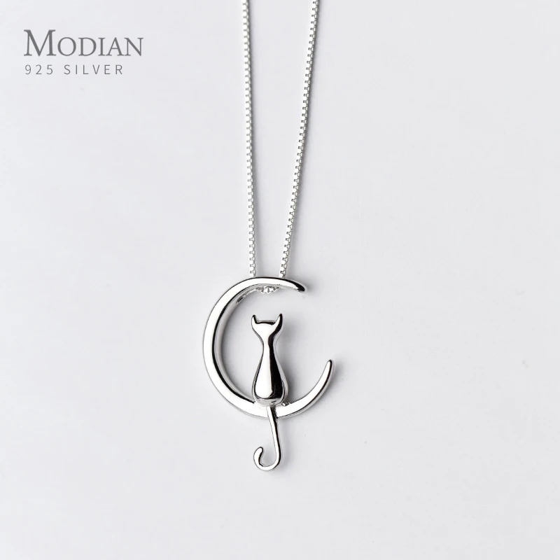 

Modian Exquisite Cute Animal Simple Moon Small Cat Necklace Pendants For Women Real 925 Sterling Silver Fashion Jewelry Gift