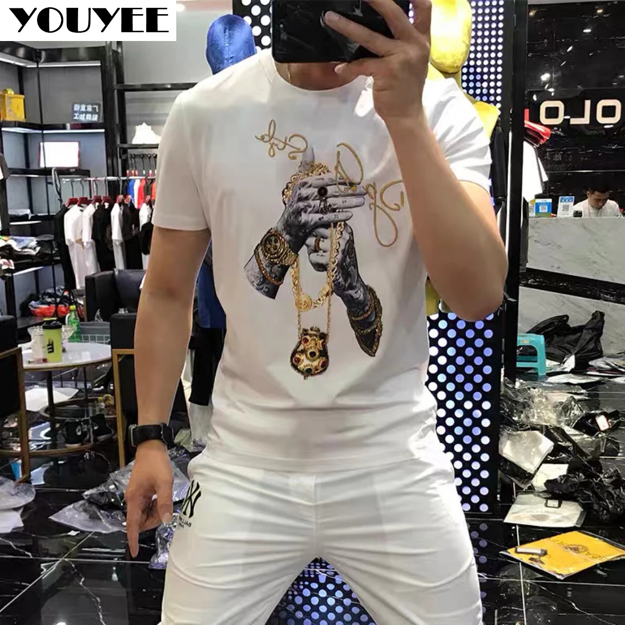 Men's T-shirts Shinning Luxury Hot Fashion Man Streetwear Casual Short Sleeved Tee Mercerized Cotton High Quality Male Top 4xl