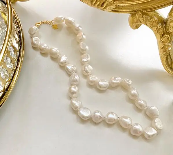 

12mm baroque pearl white real pearl choker necklace chain gold clasp natural Freshwater PEARL Women Jewelry 14'' 17'' 35cm 42cm