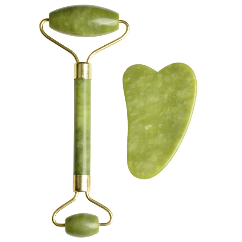 Rose Quartz Gezicht Massage Roller Natuurlijke Jade Schraper Plaat Dubbele Hoofd Afslanken Gezicht Massager Roller Gezicht Anti Rimpel Verwijderen