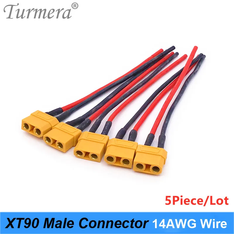 Turmera-conector macho XT90, cable de silicona 14AWG para batería 18650, longitud de aproximadamente 15cm