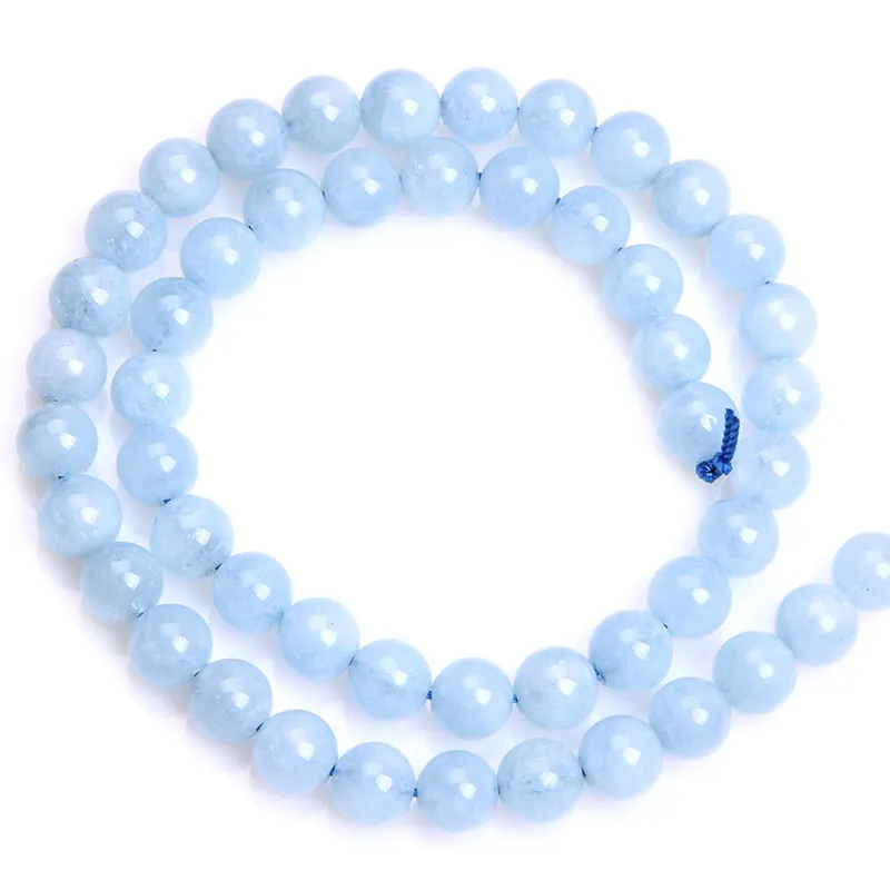 Natural Stone Blue Aquamarines Round Loose Spacer Accessorries Beads For Jewelry Making Strand 15 inch DIY Gifts For Women