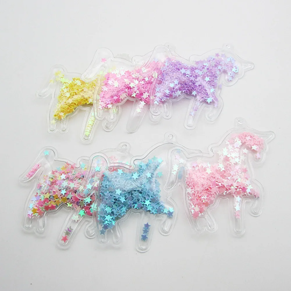 Parche de unicornio de PVC transparente de fantasía, apliques con lentejuelas de estrella para ropa, Clip para pastel, accesorios para la cabeza,