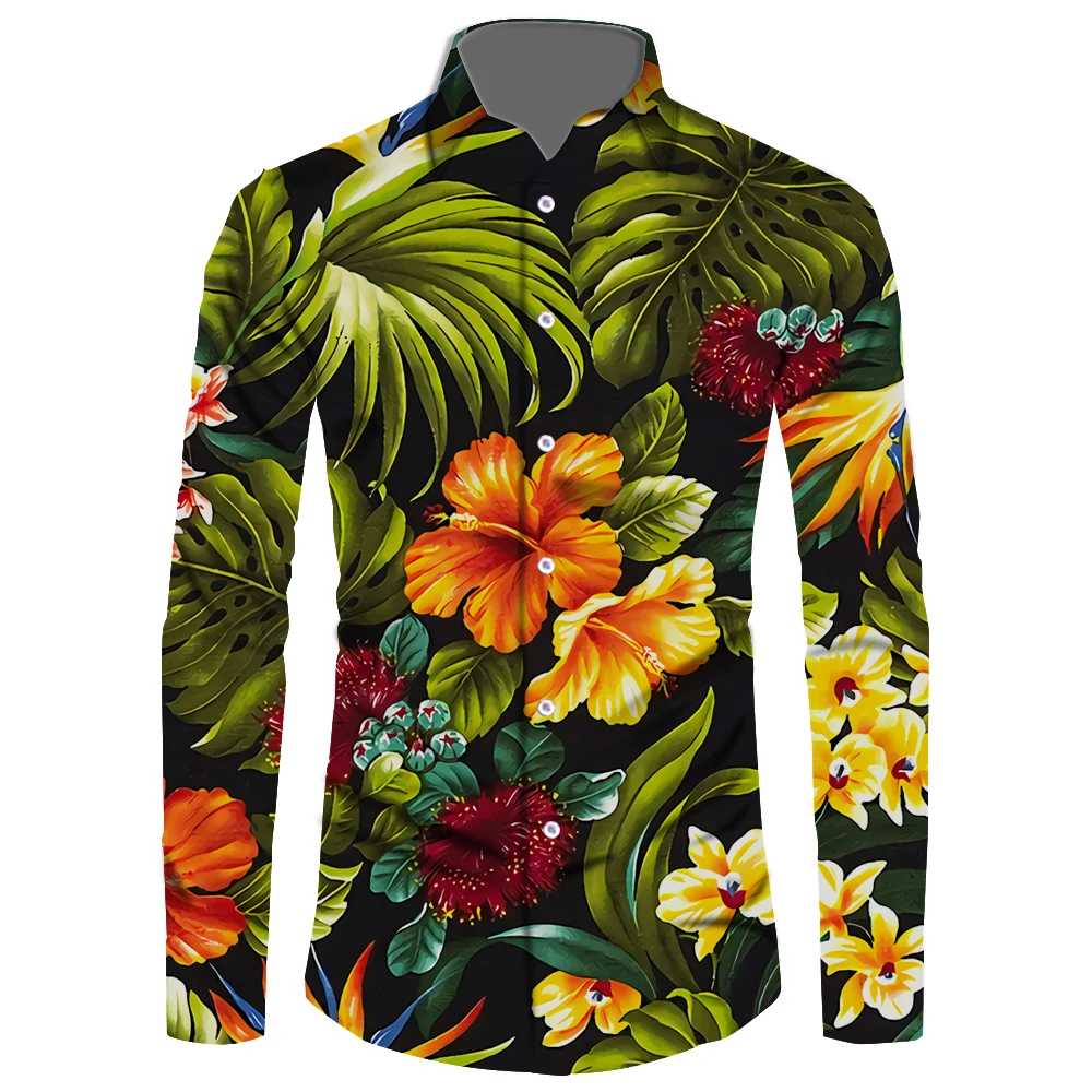 

Spring Autumn Loose Shirt Men Prined Clothes Long Sleeve Button Hawaiian Oversize Men Shirt Masculina Streetwear Red