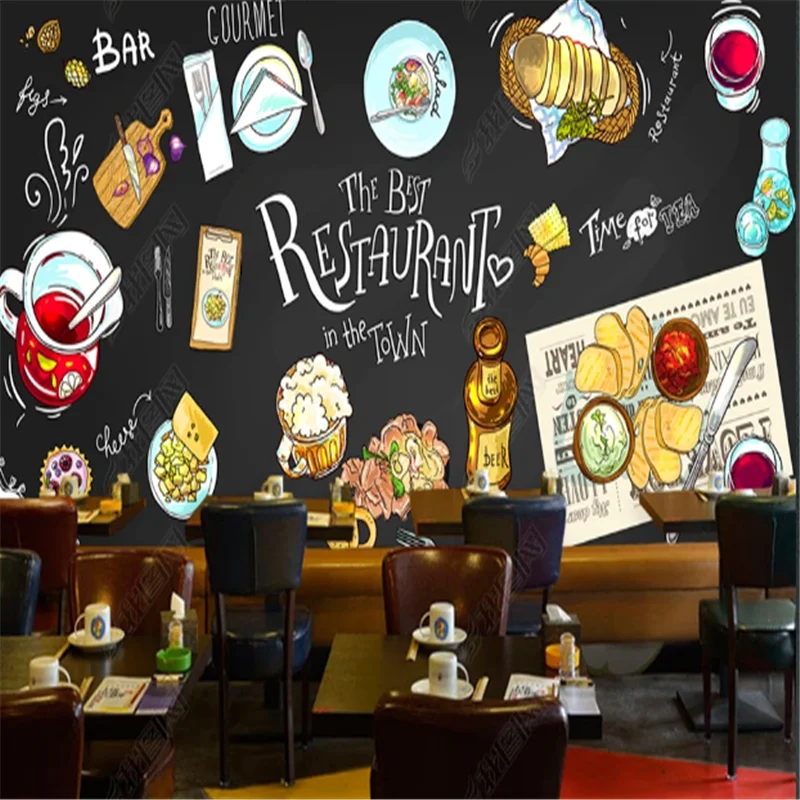 

Blackboard Hand Drawn Gourmet Restaurant Wallpapers Industrial Decoration Bakery Background Mural Wall Paper Home Decor