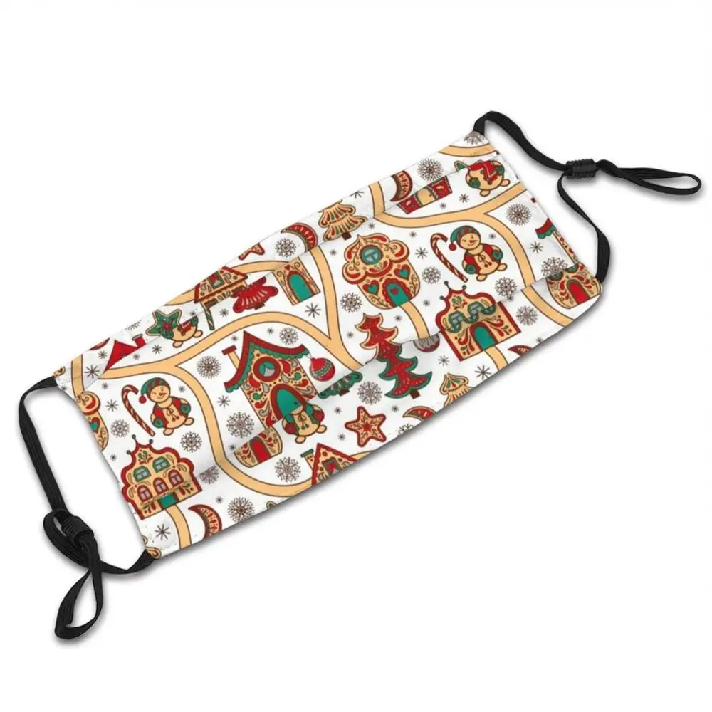 Christmas Gingerbread Pattern Mask DIY Washable Filter Pm2.5 Mouth Trending Christmas Gingerbread Pattern Holiday Winter Candy