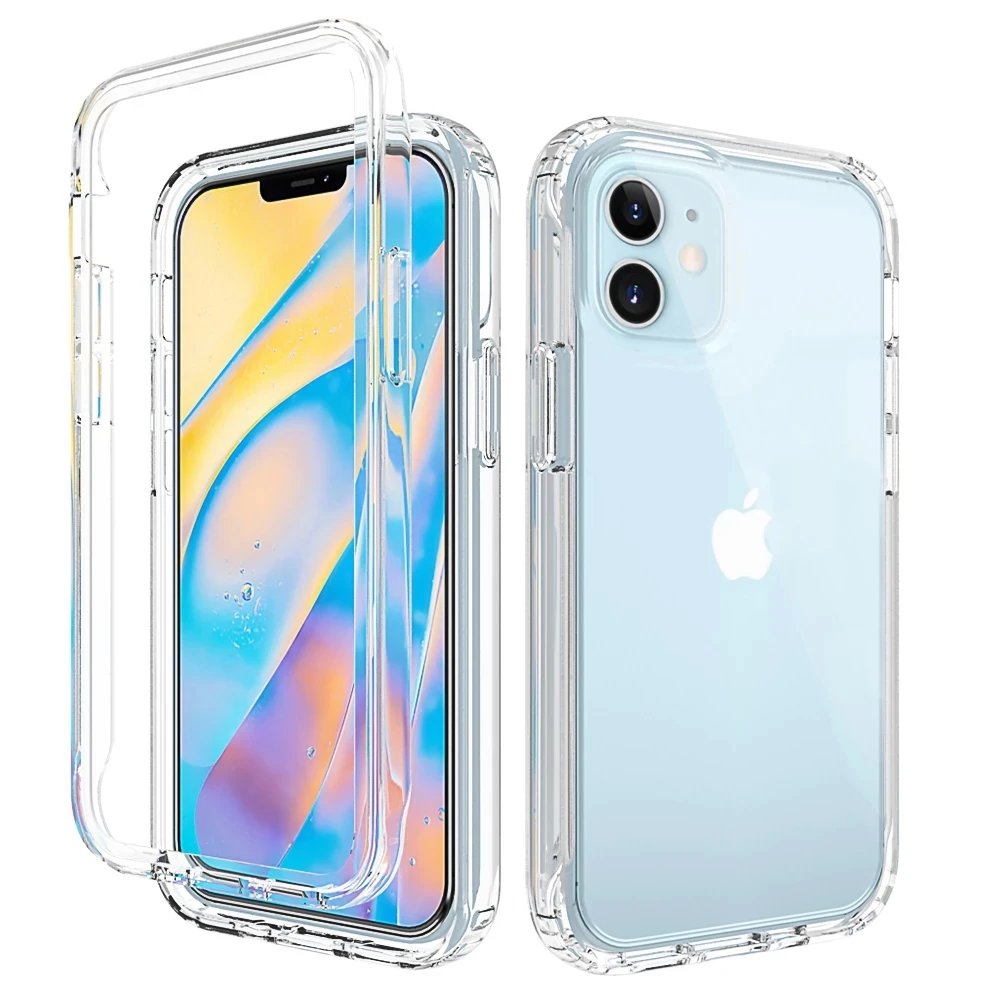 2 IN 1 Shockproof Silicone Protection Transparent Back Cover For iPhone 16 15 13 12 11 14 Pro Max XR XS MAX X SE 6 7 8 Plus Case