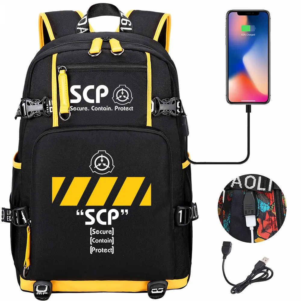 SCP Secure Contain Protect Backpack Girl Boy Schoolbag Large Capacity Laptop Bag Waterproof Multifunction USB Charging Backpack