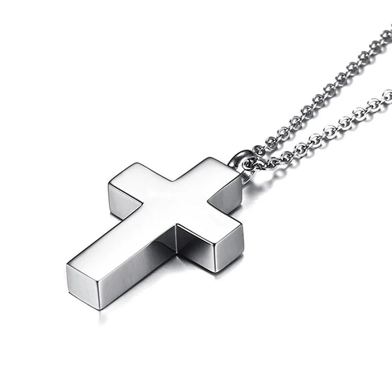 Cross Pendant Necklace Cremation Ashes Ash Urn Keepsake Men\'s Stainless Steel Male Jewelry in Black