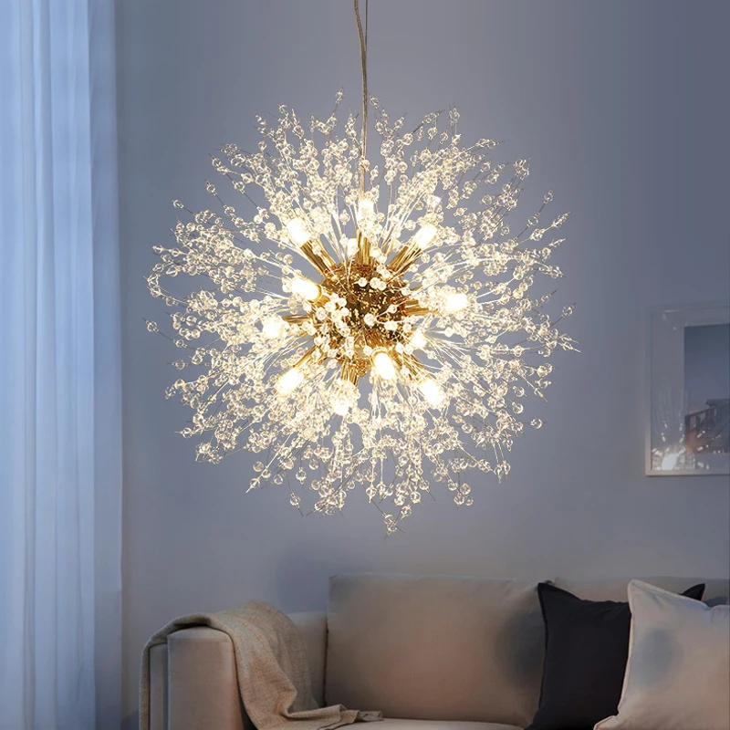 

Modern Crystal Led Pendant Lights Creative Dandelion Sparkball Hanging Lamps for Restaurant Living Room Lamp Home Decor Lighting