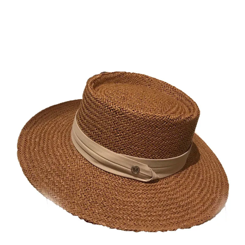 New Handmade Straw Beach Hat For Women Summer Holiday Panama Cap Fashion Concave Flat Sun Protection Visor Hats